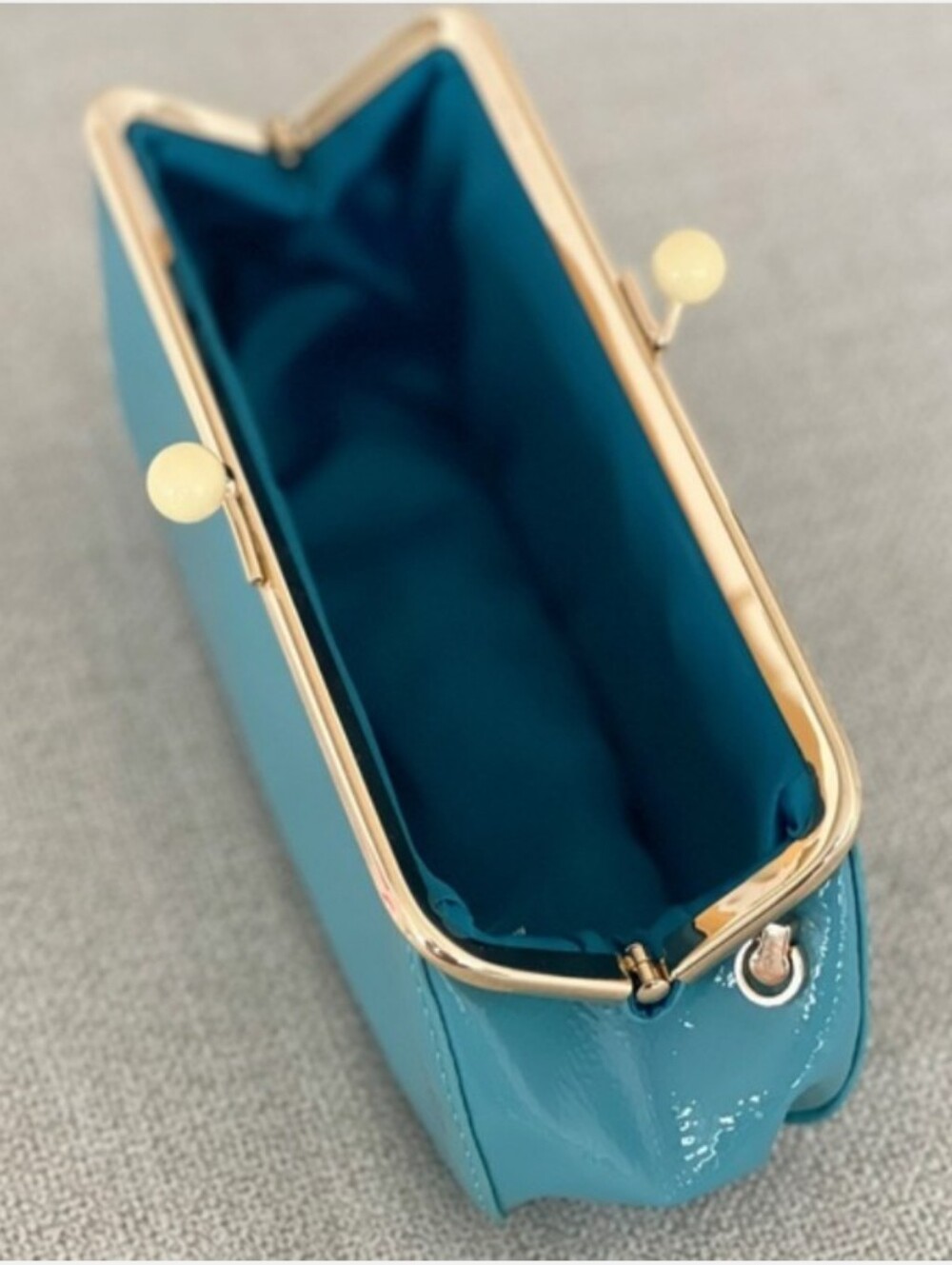 Miu Miu Patent Leather Teal Blue Aqua Shoulder Bag Clutch Gold Chain Purse - Picture 5 of 8